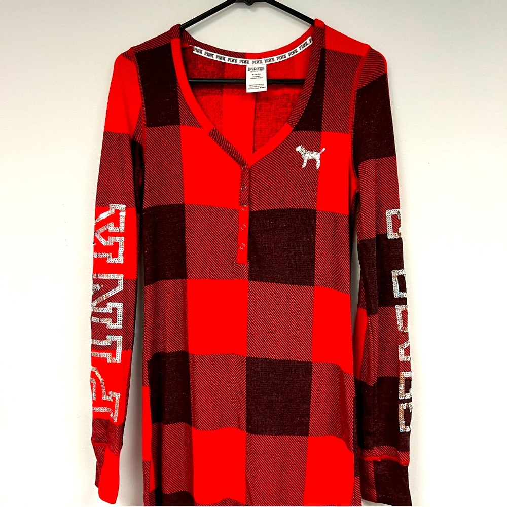 Victoria’s Secret PINK Plaid Bling thermal One piece pajamas size M